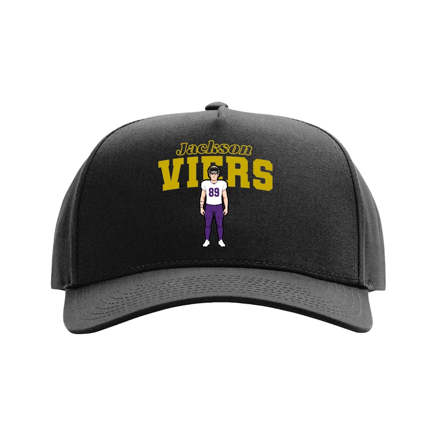 Full Fabric Five-Panel Champ Cap — Name Arch in Black