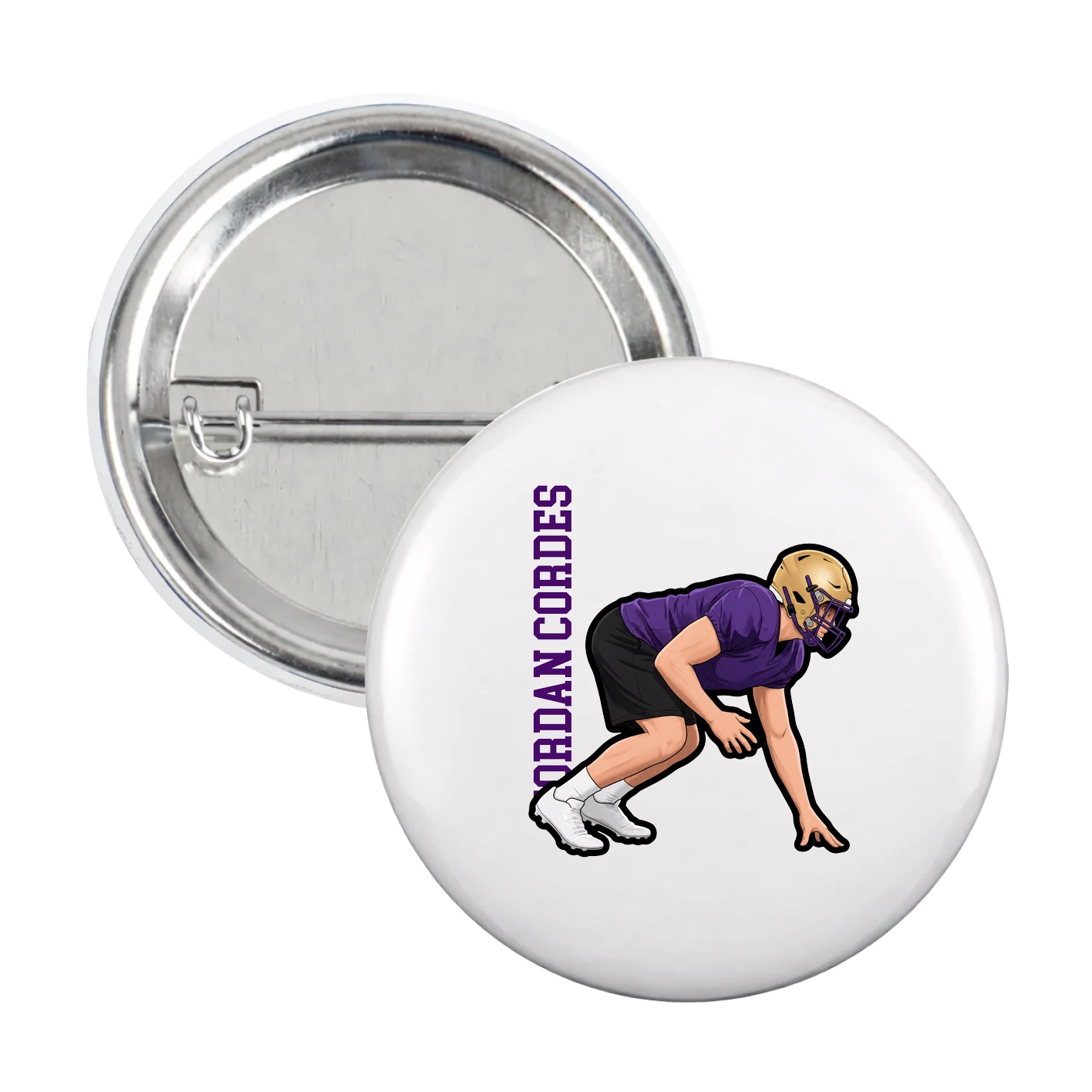Game Day Button — Name Vertical in White
