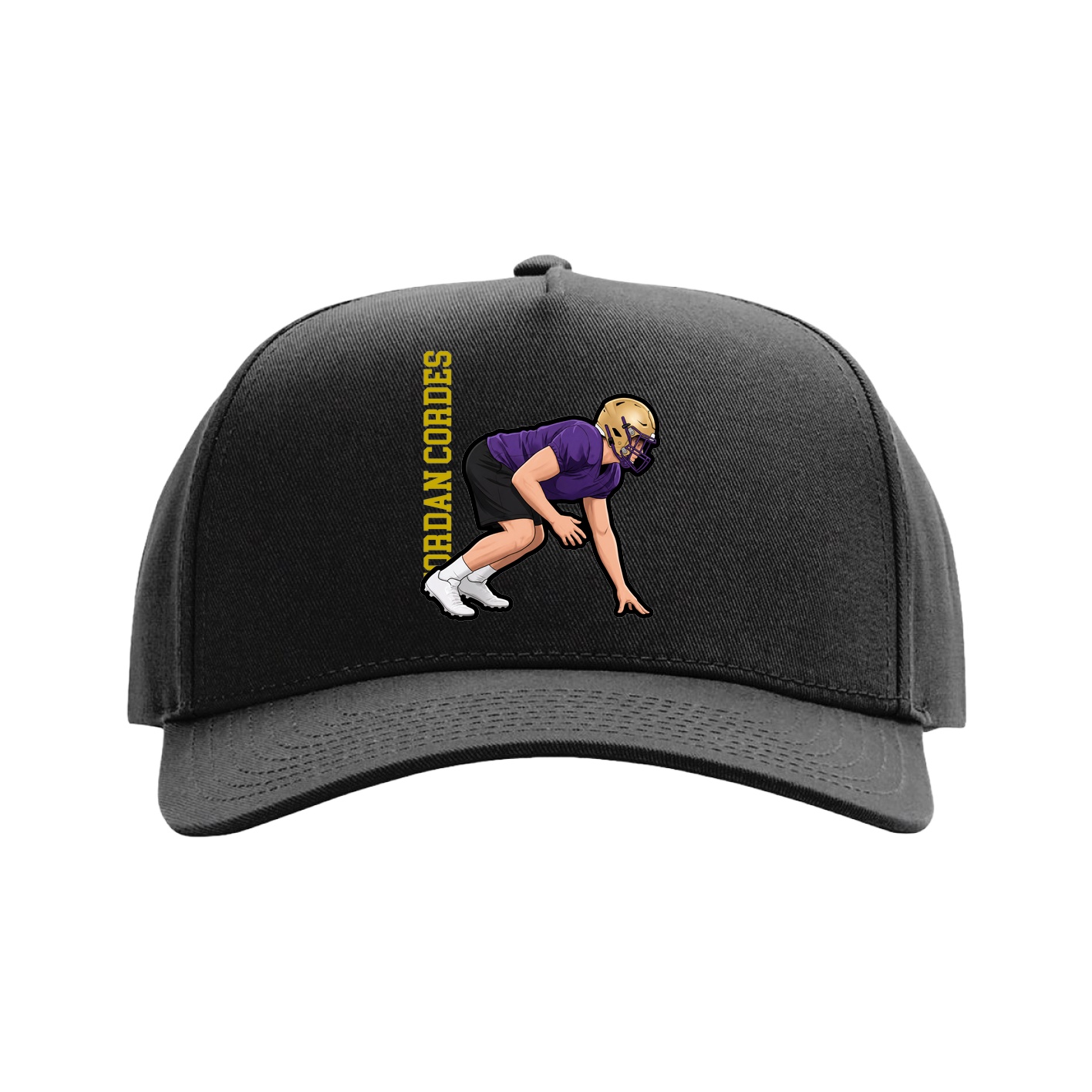 Full Fabric Five-Panel Champ Cap — Name Vertical in Black