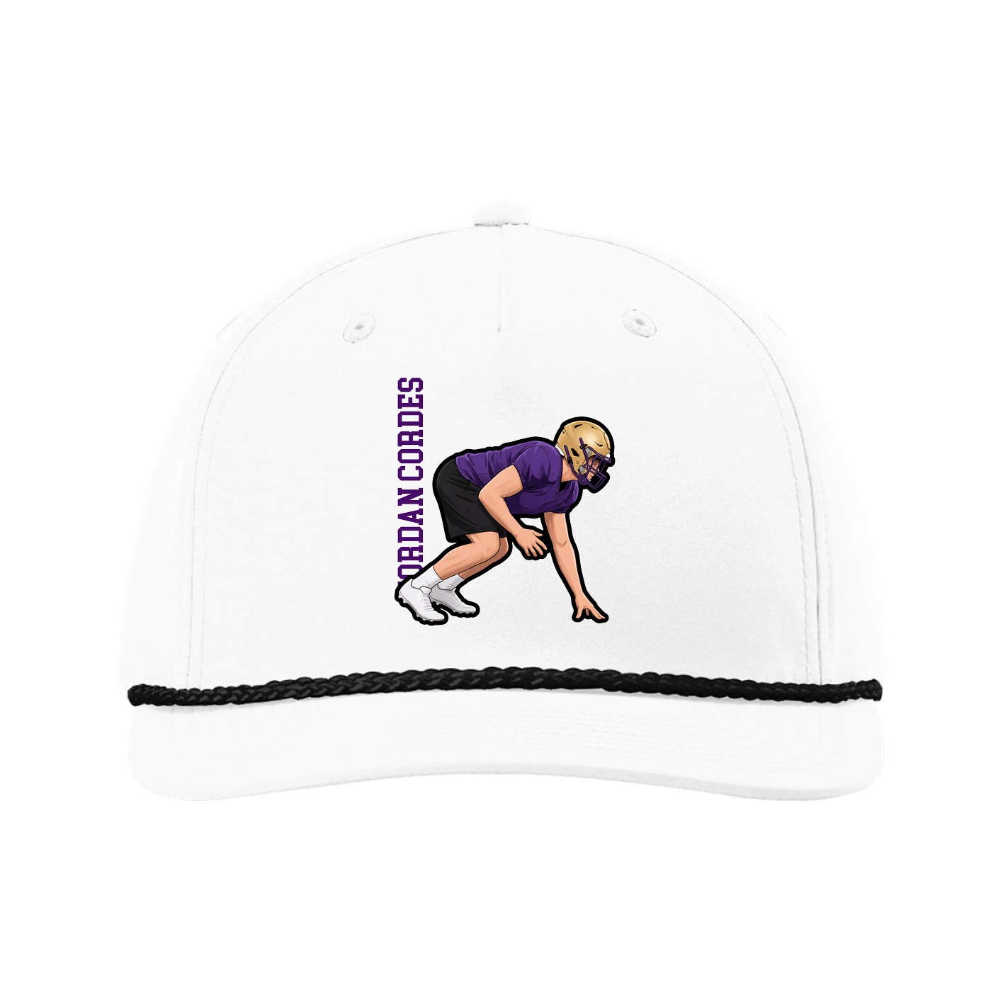Five-Panel Classic Rope Cap — Name Vertical in White