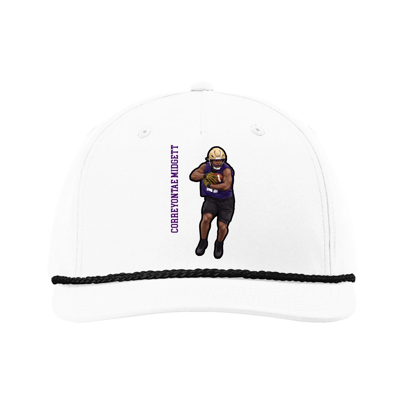 Five-Panel Classic Rope Cap — Name Vertical in White