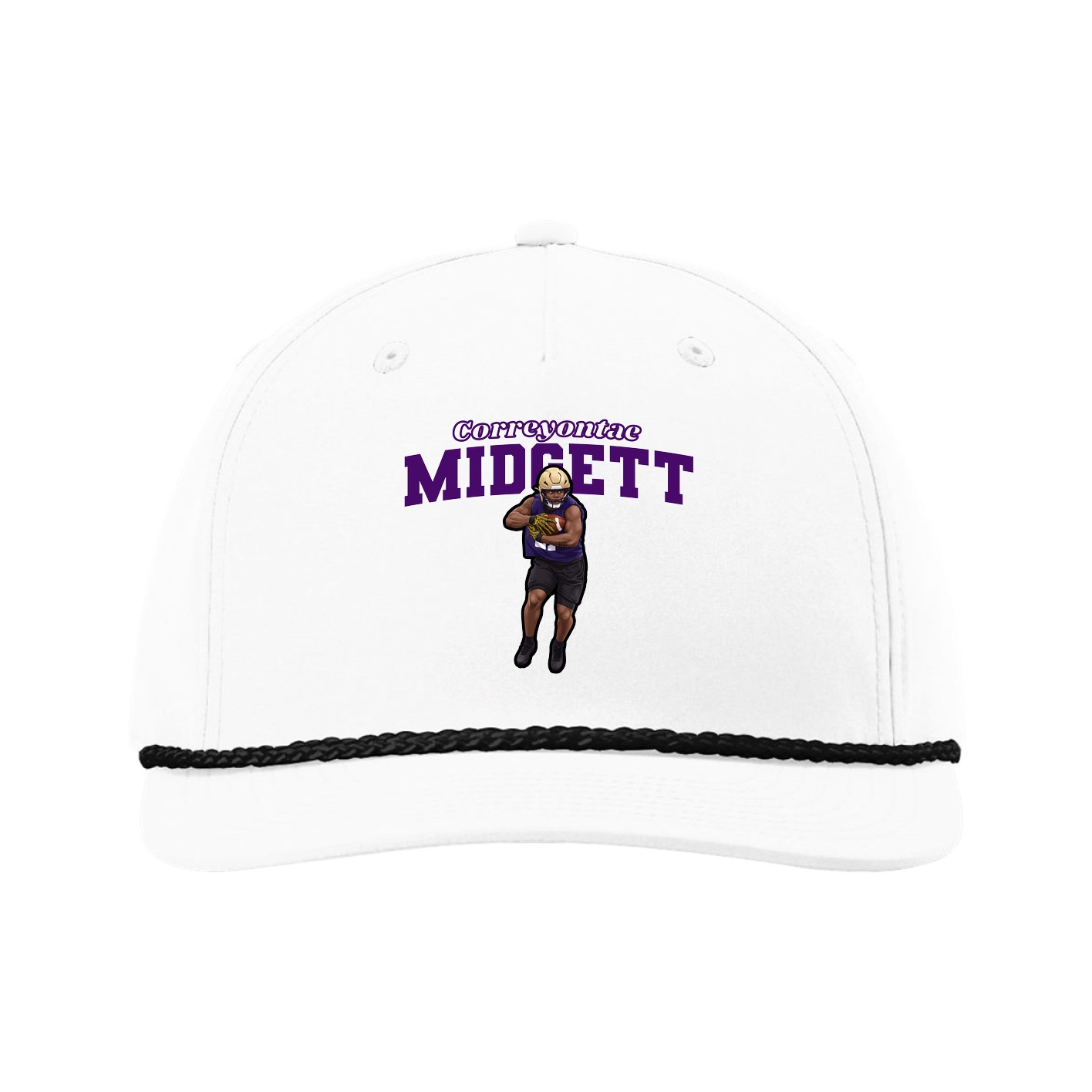 Five-Panel Classic Rope Cap — Name Arch in White