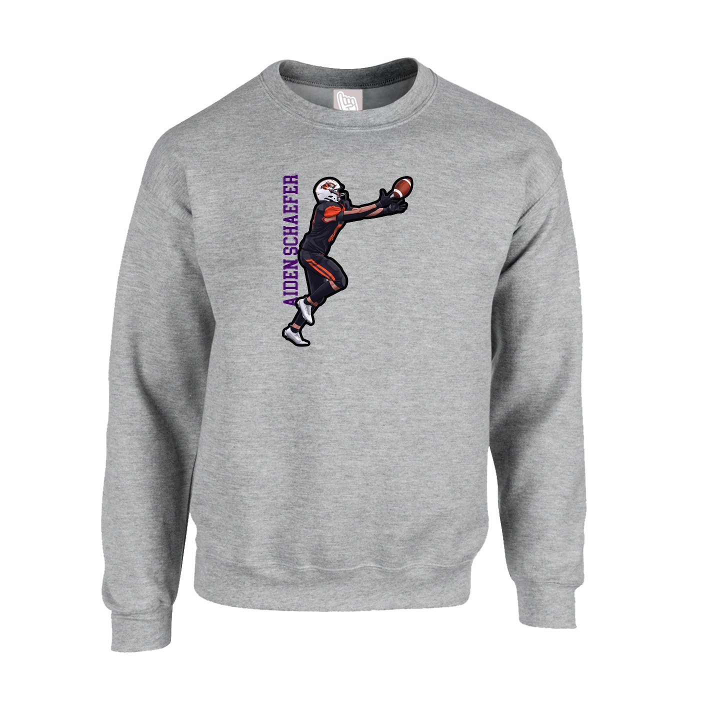 Fleece Crew — Name Vertical in Grey