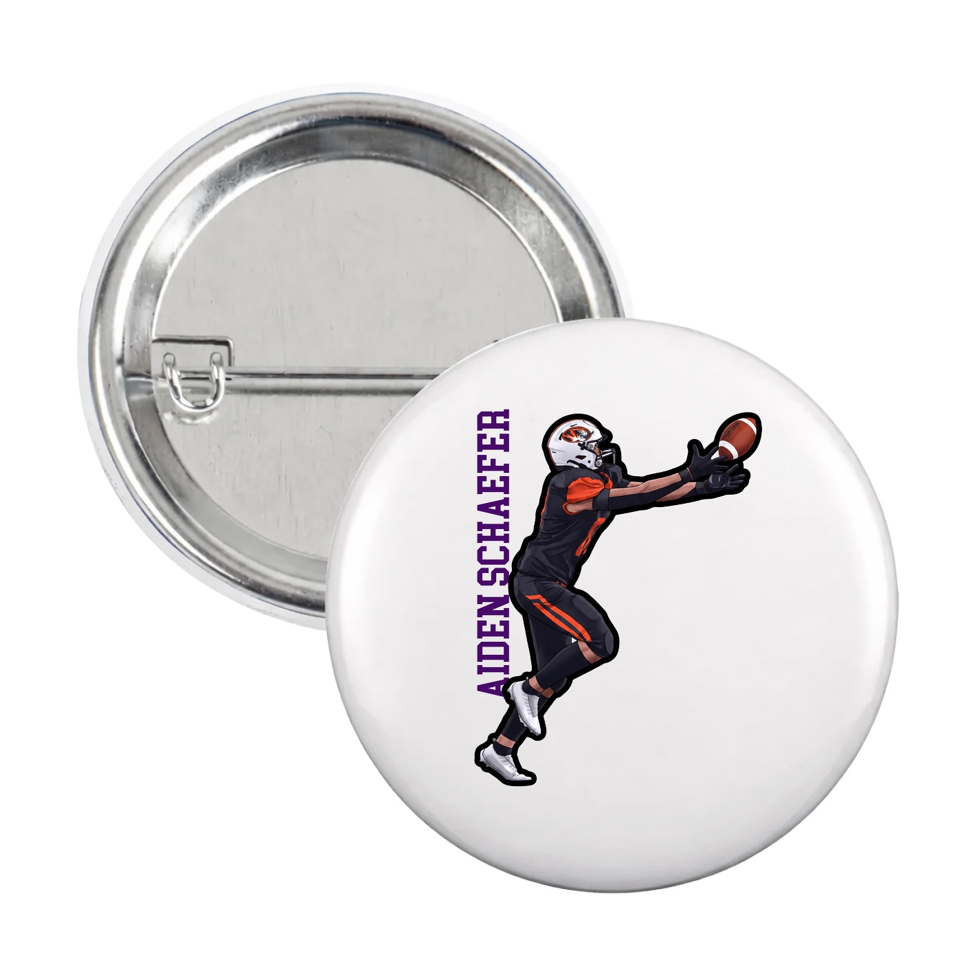 Game Day Button — Name Vertical in White
