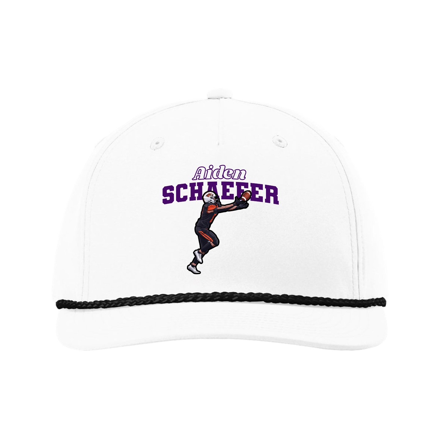 Five-Panel Classic Rope Cap — Name Arch in White
