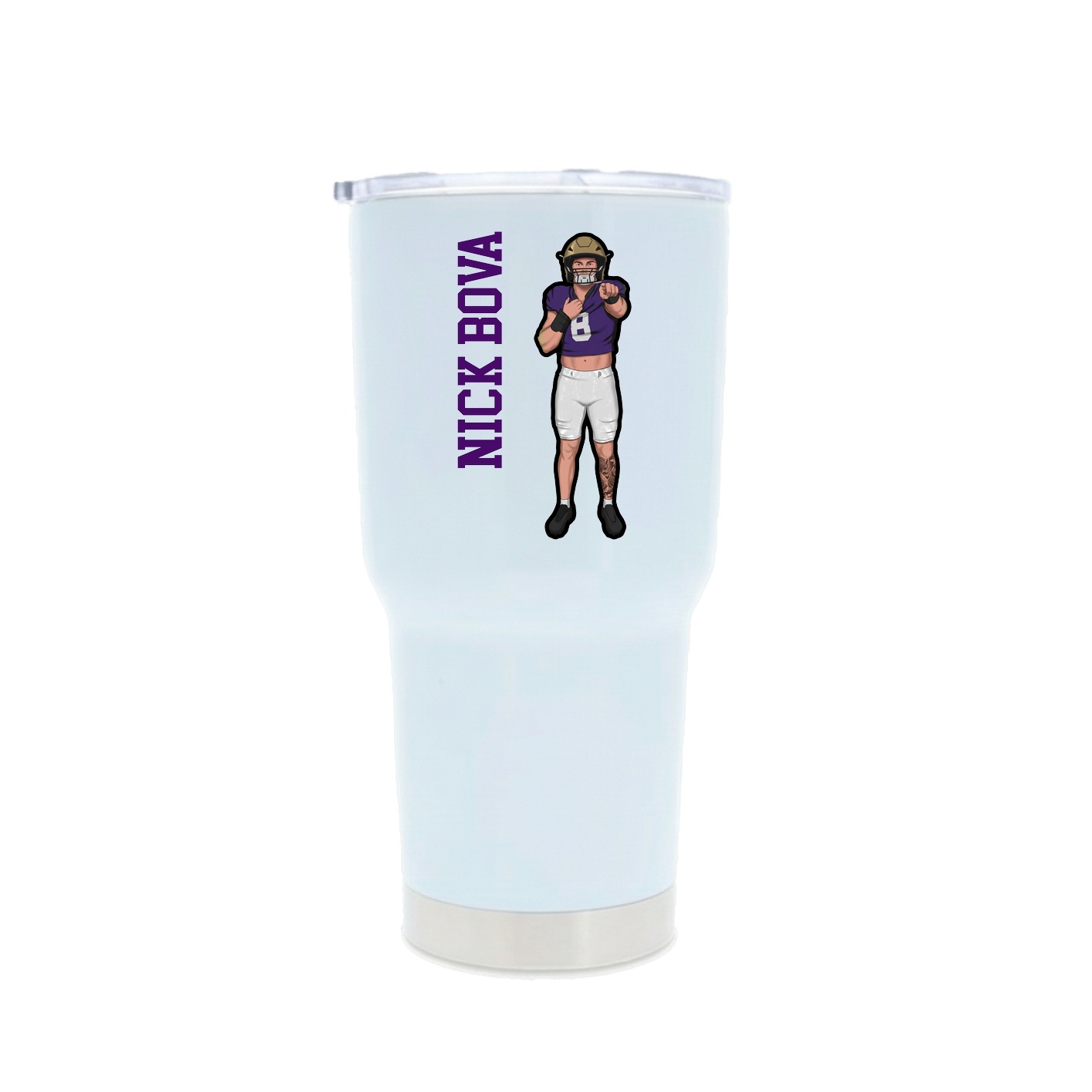 30oz Stainless Steel Tumbler — Name Vertical in White