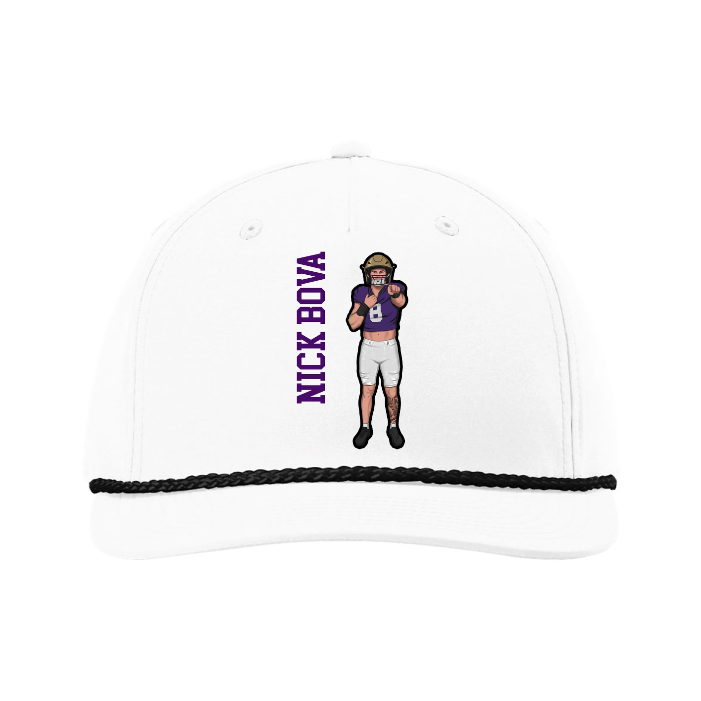 Five-Panel Classic Rope Cap — Name Vertical in White