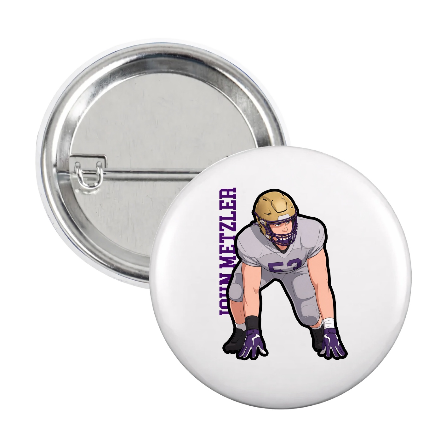 Game Day Button — Name Vertical in White