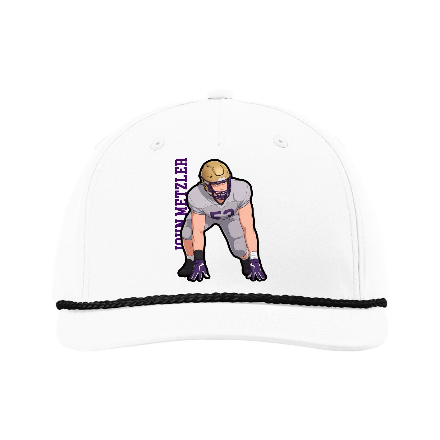 Five-Panel Classic Rope Cap — Name Vertical in White