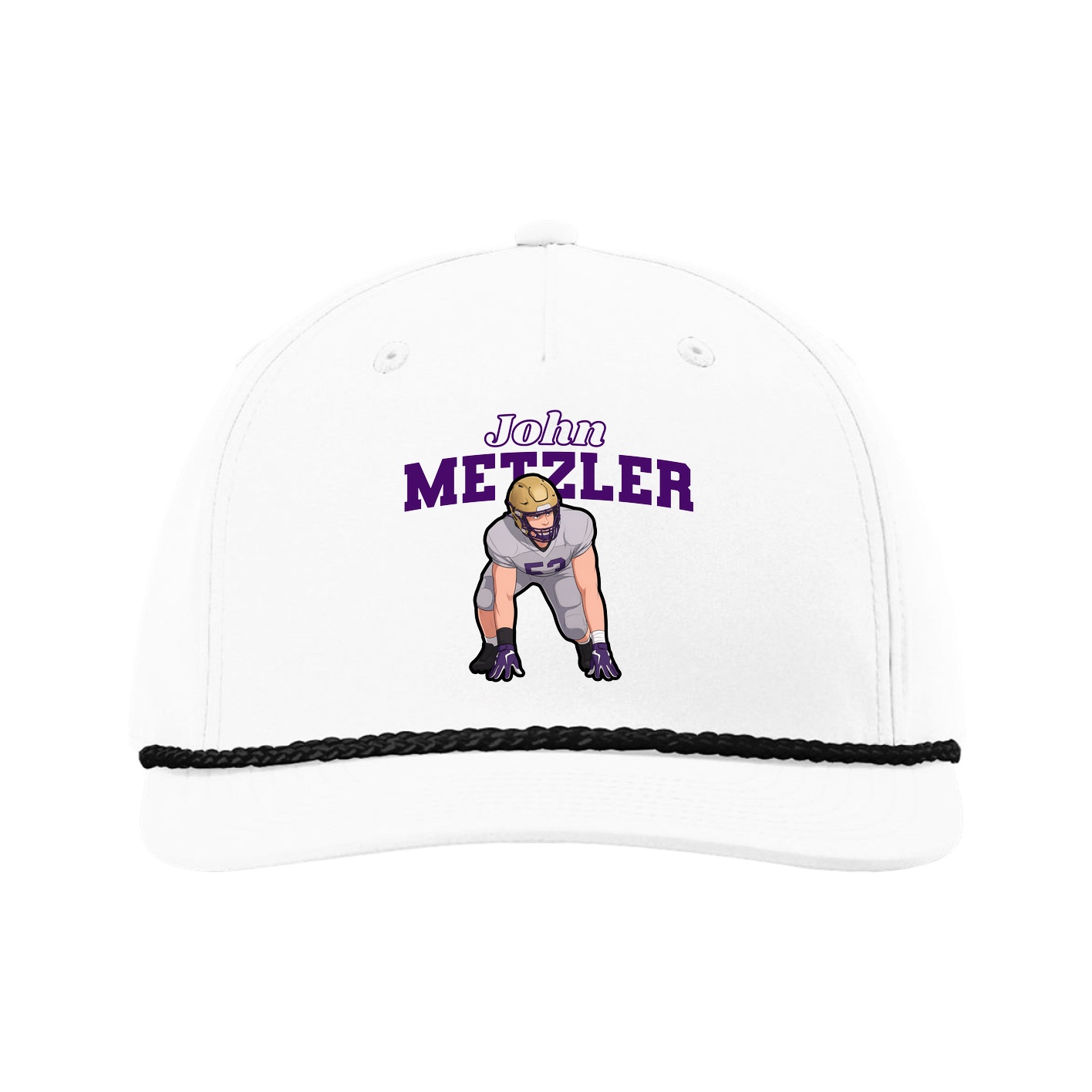 Five-Panel Classic Rope Cap — Name Arch in White