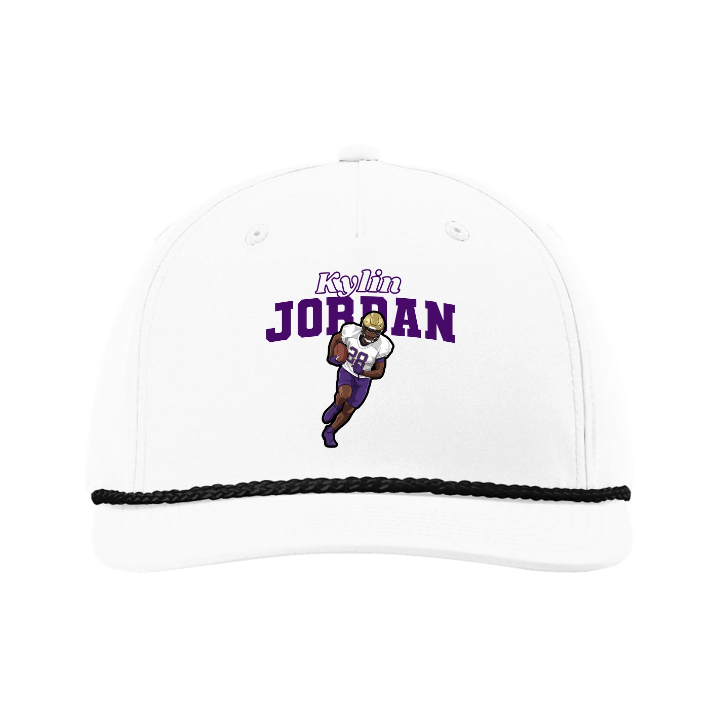 Five-Panel Classic Rope Cap — Name Arch in White