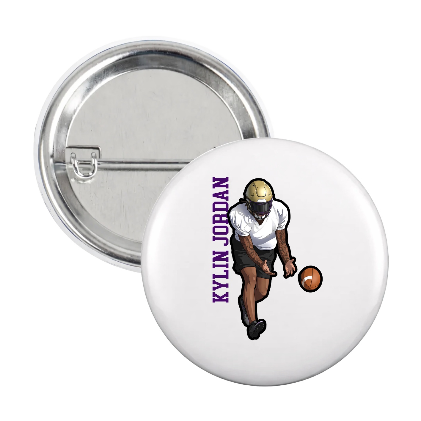 Game Day Button — Name Vertical in White