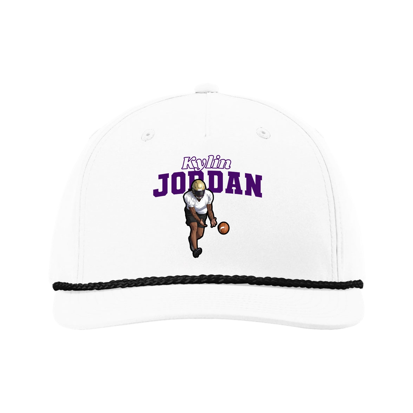 Five-Panel Classic Rope Cap — Name Arch in White
