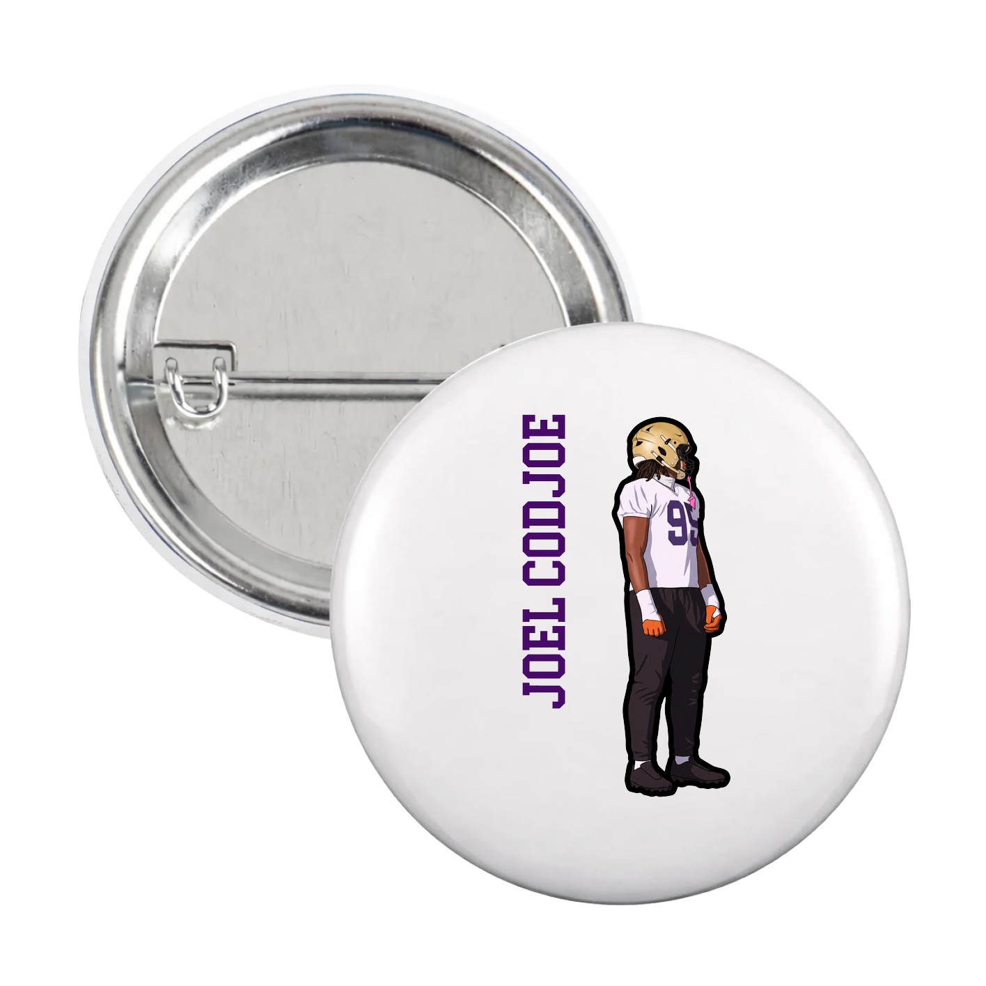 Game Day Button — Name Vertical in White