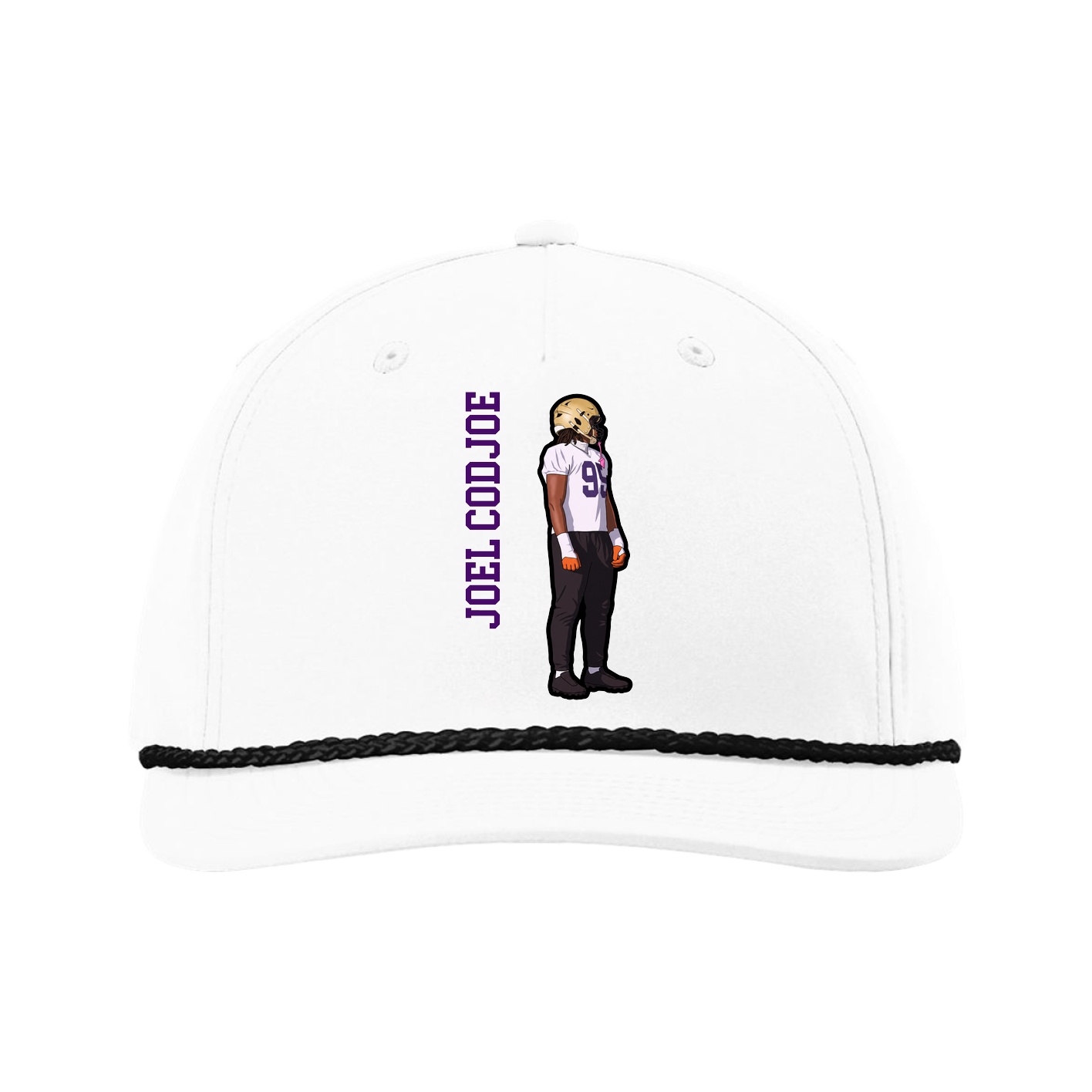 Five-Panel Classic Rope Cap — Name Vertical in White