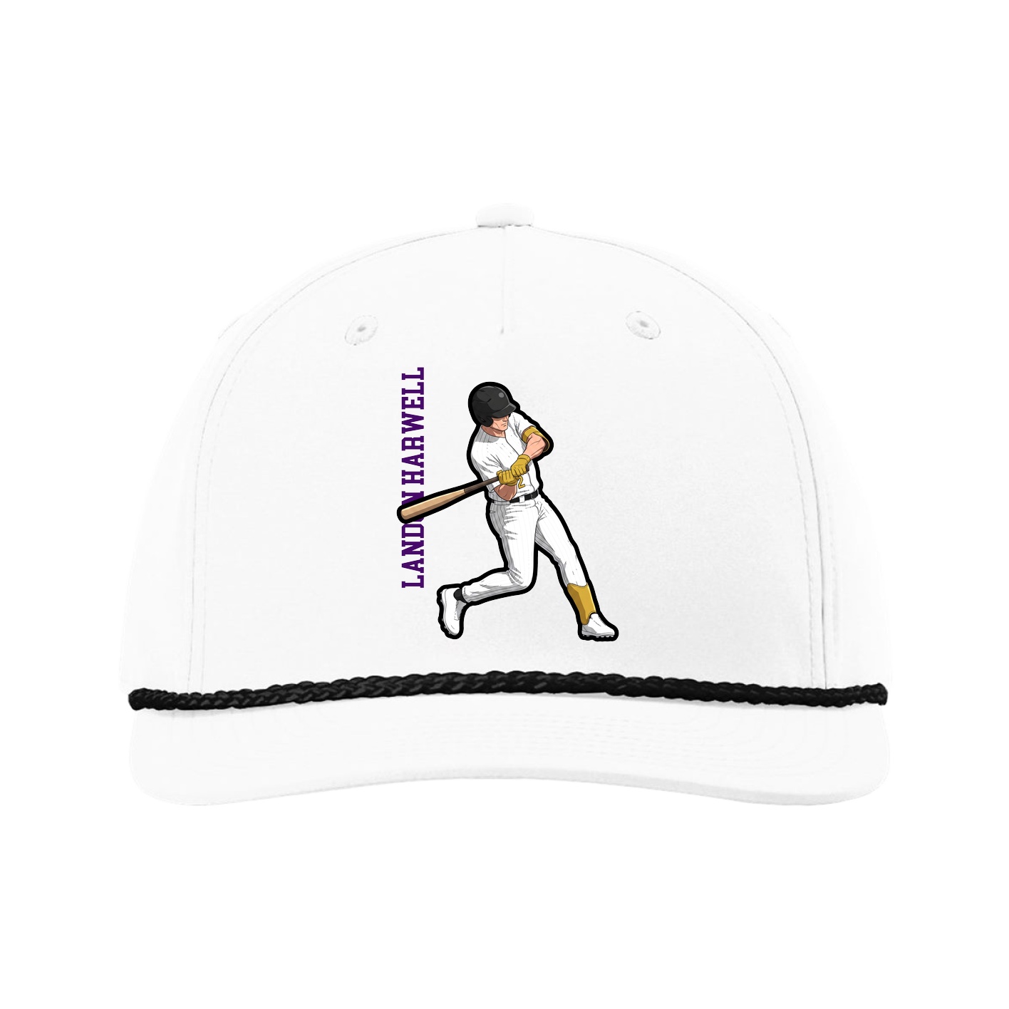 Five-Panel Classic Rope Cap — Name Vertical in White