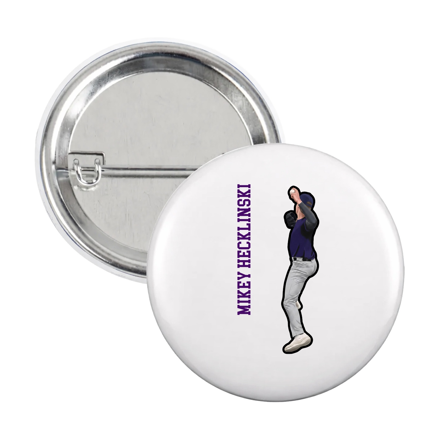 Game Day Button — Name Vertical in White
