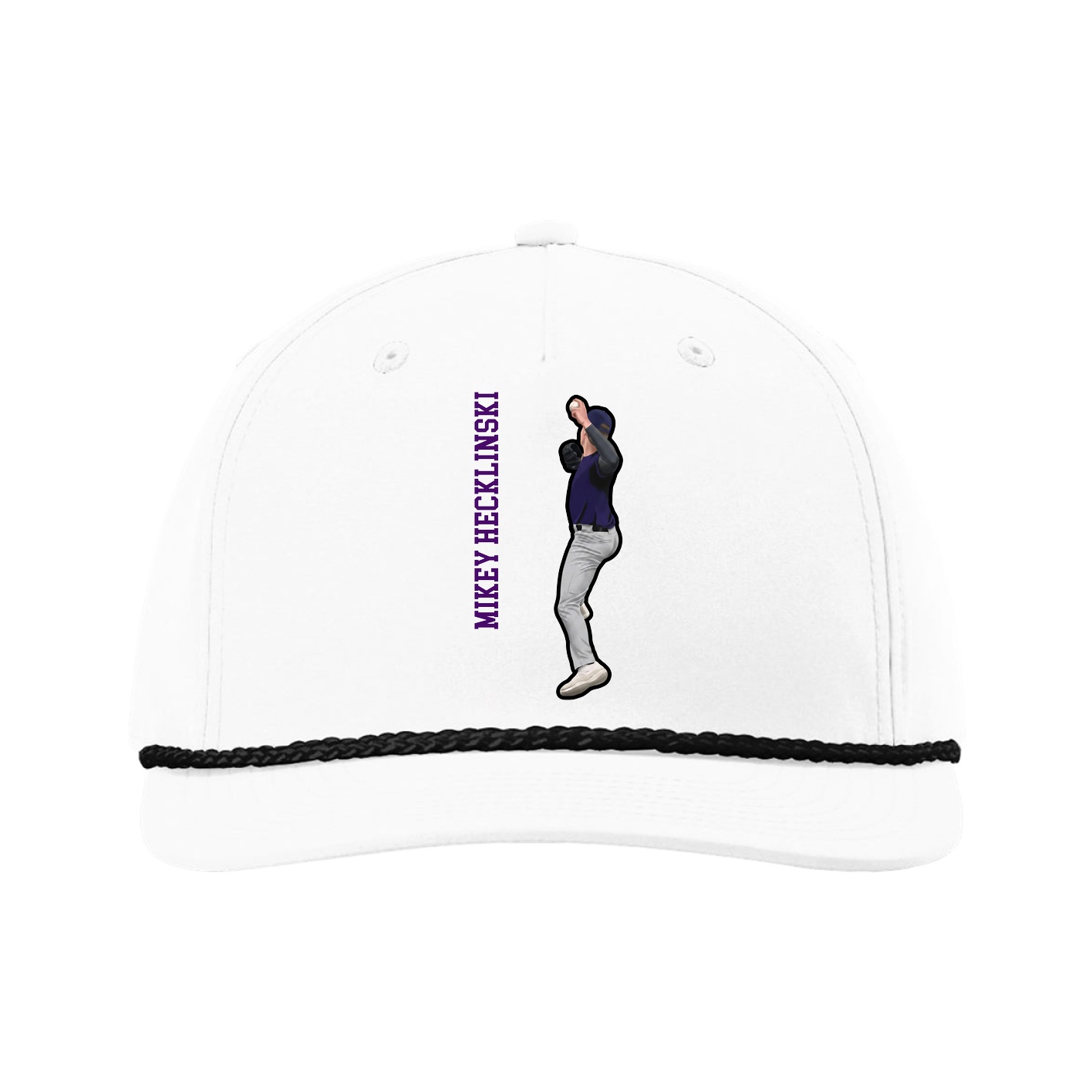 Five-Panel Classic Rope Cap — Name Vertical in White
