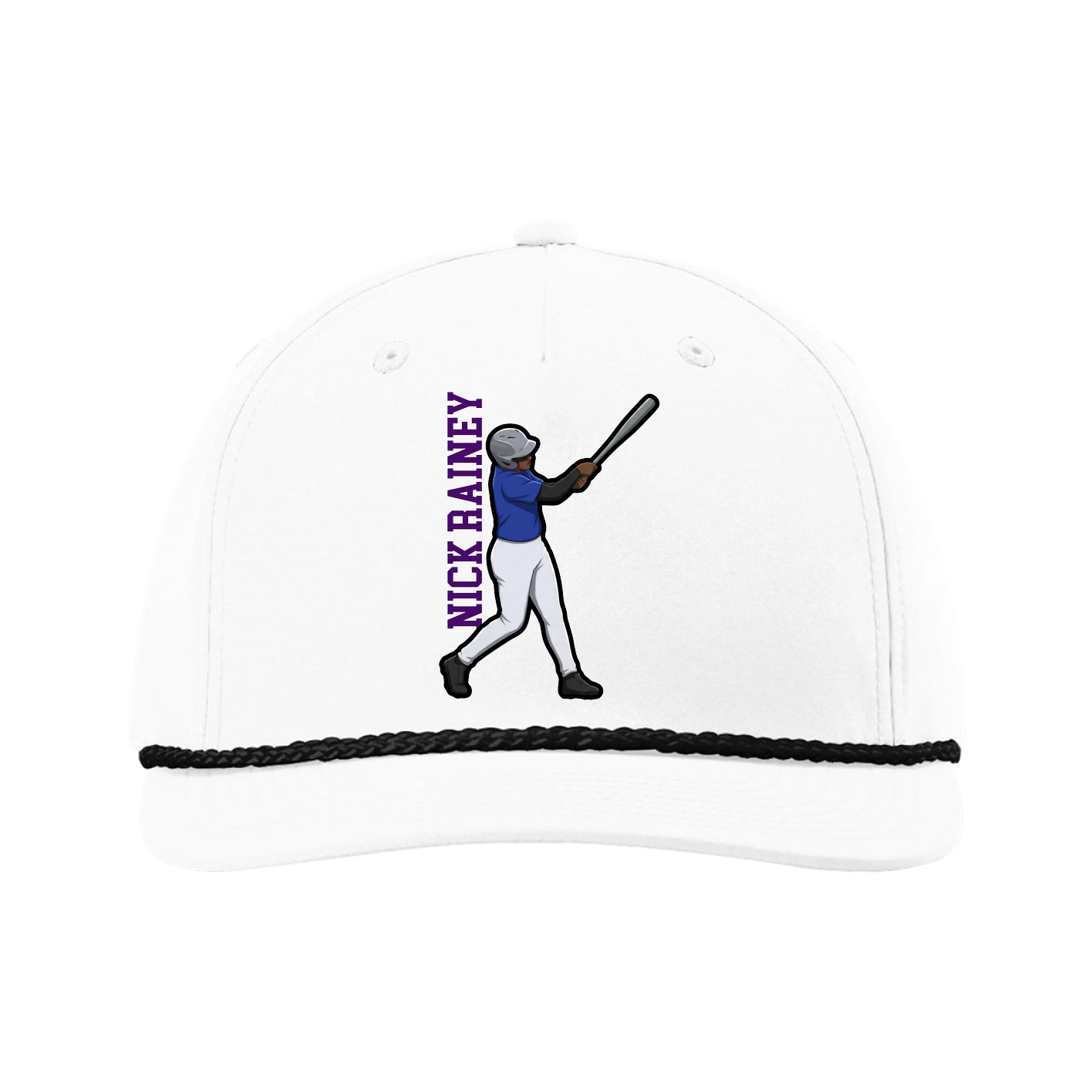 Five-Panel Classic Rope Cap — Name Vertical in White