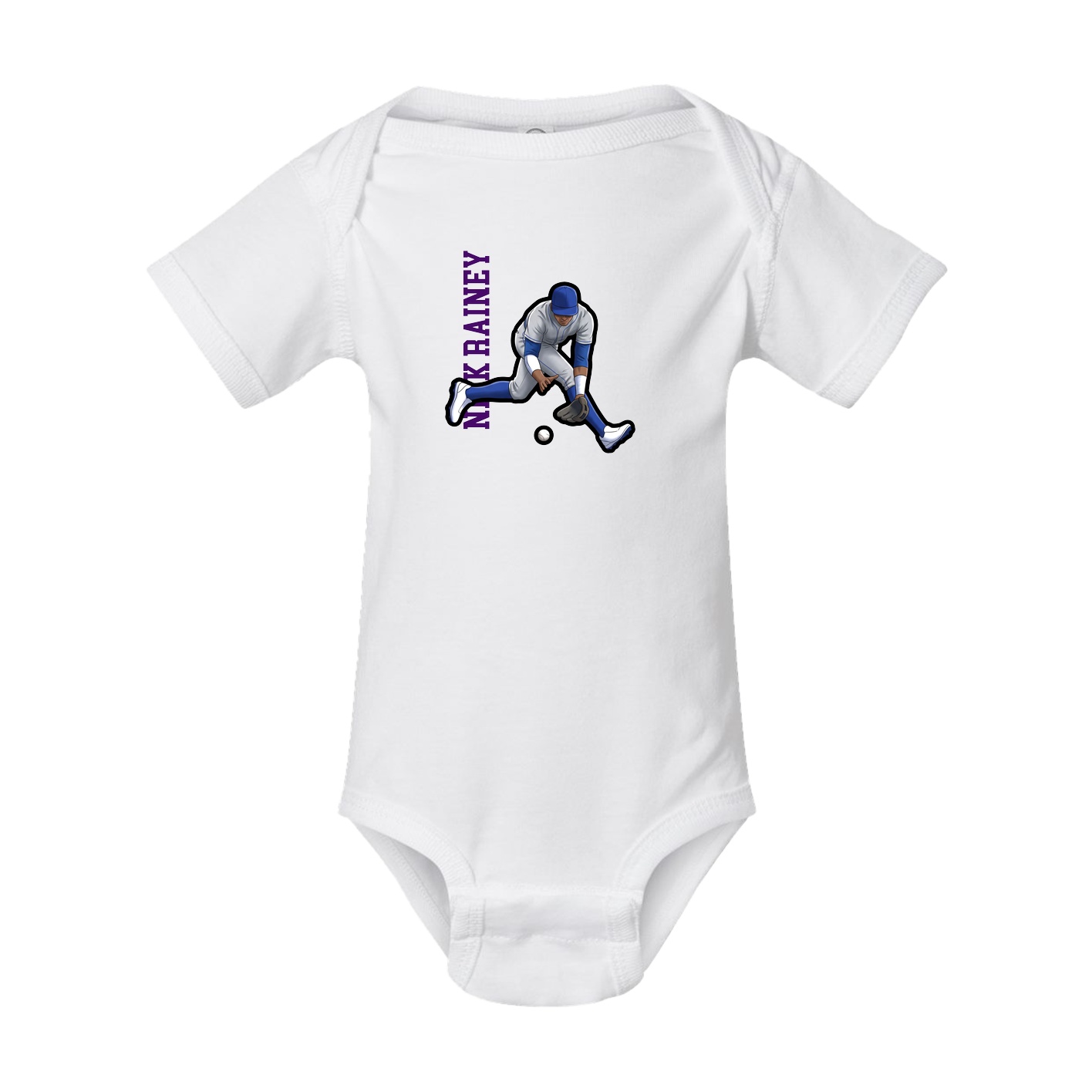 Baby Onesie — Name Vertical in White