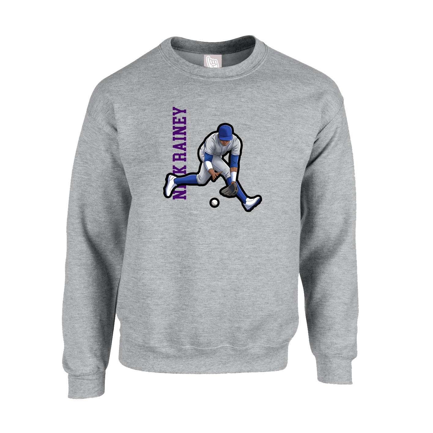 Fleece Crew — Name Vertical in Grey