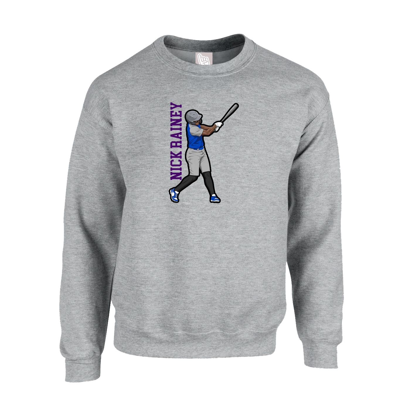 Fleece Crew — Name Vertical in Grey