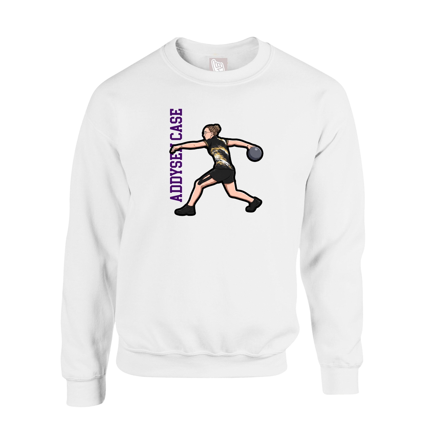 Fleece Crew — Name Vertical in White