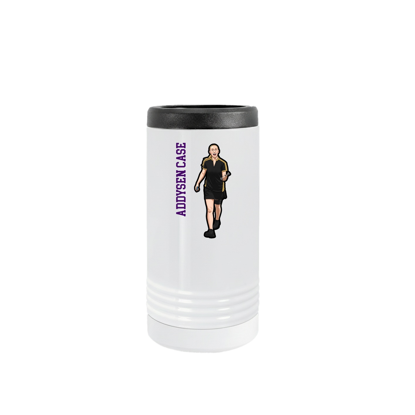 Slim Beverage Holder — Name Vertical in White