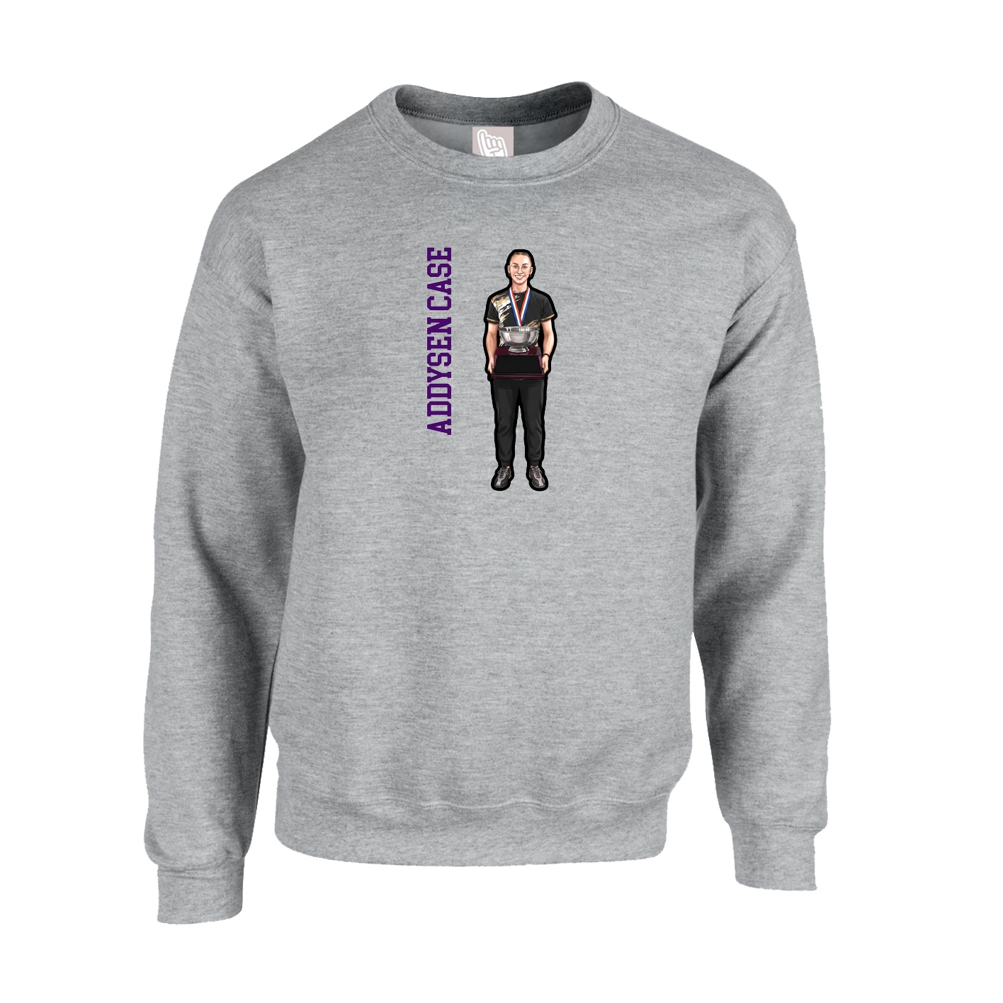 Fleece Crew — Name Vertical in Grey