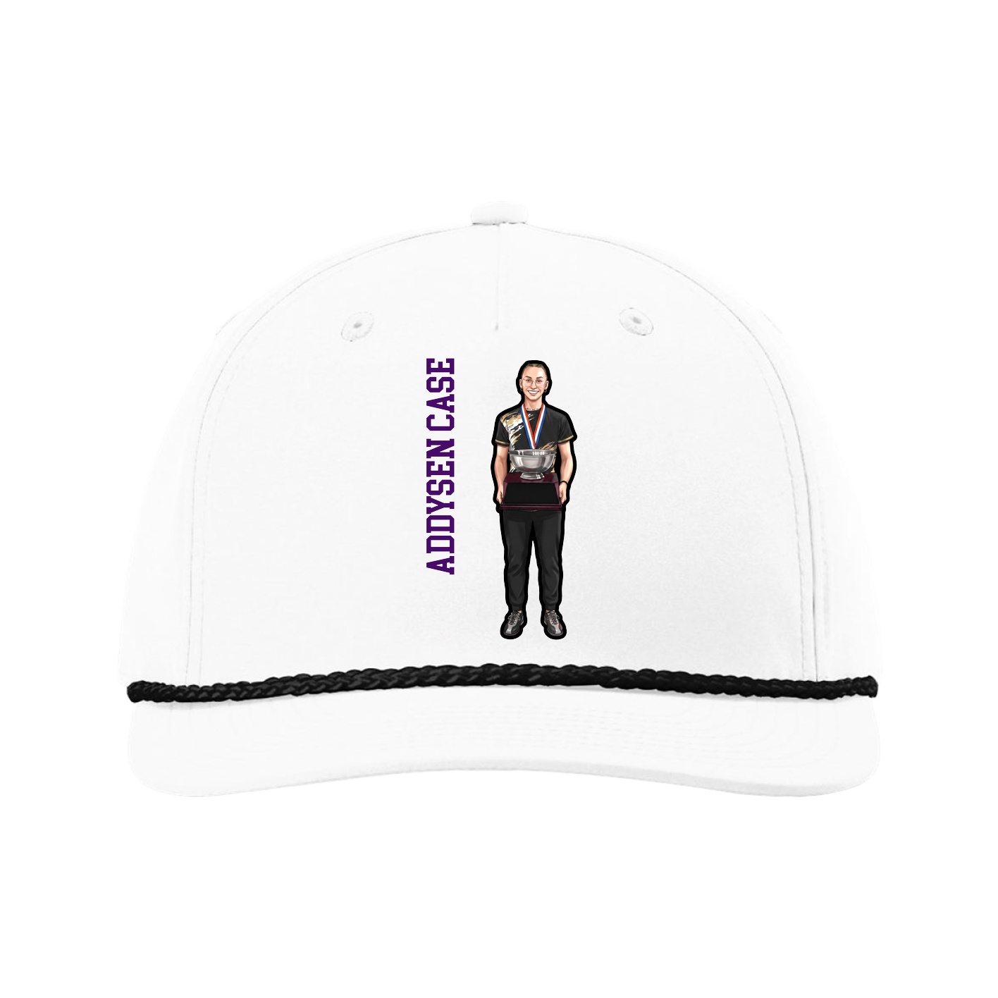 Five-Panel Classic Rope Cap — Name Vertical in White
