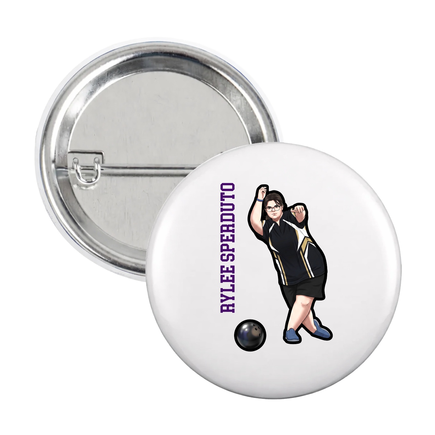 Game Day Button — Name Vertical in White