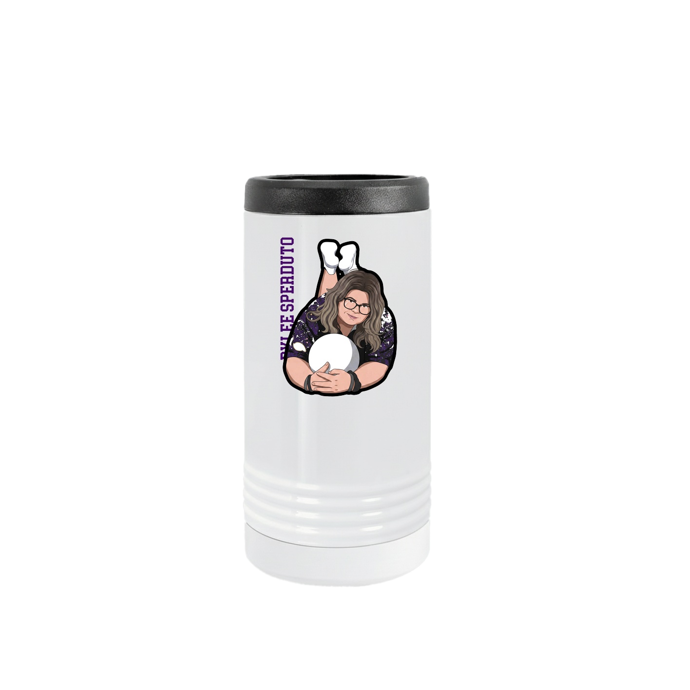 Slim Beverage Holder — Name Vertical in White