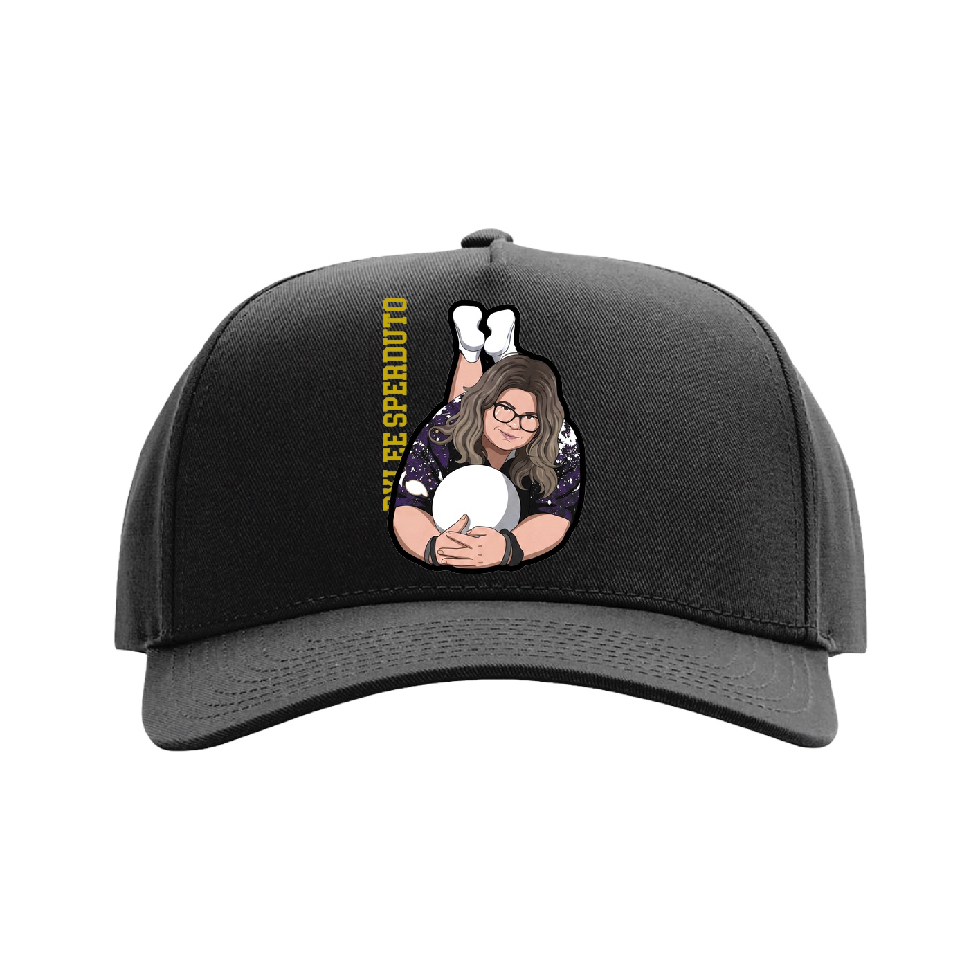 Full Fabric Five-Panel Champ Cap — Name Vertical in Black