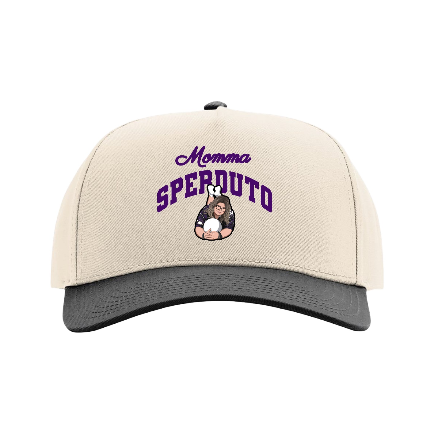 Full Fabric Five-Panel Champ Cap — Mothers Day Arch in Cream/Black