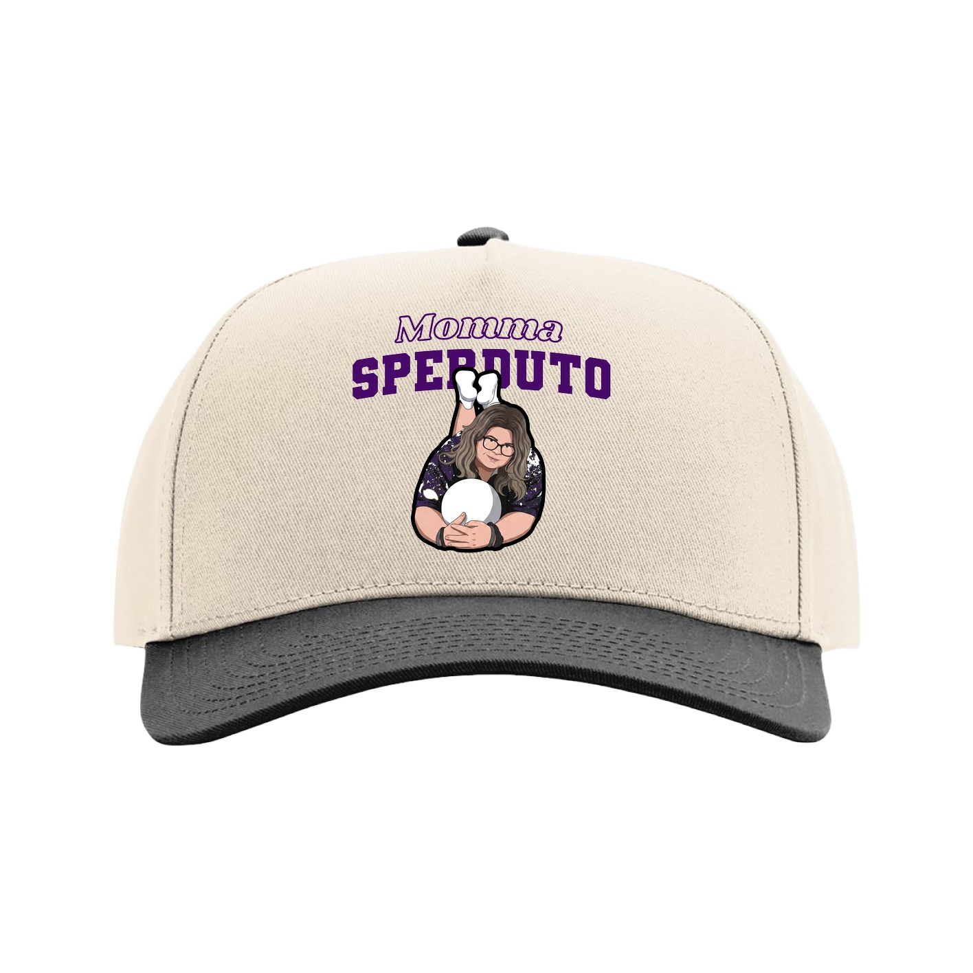 Full Fabric Five-Panel Champ Cap — Mothers Day Block in Cream/Black