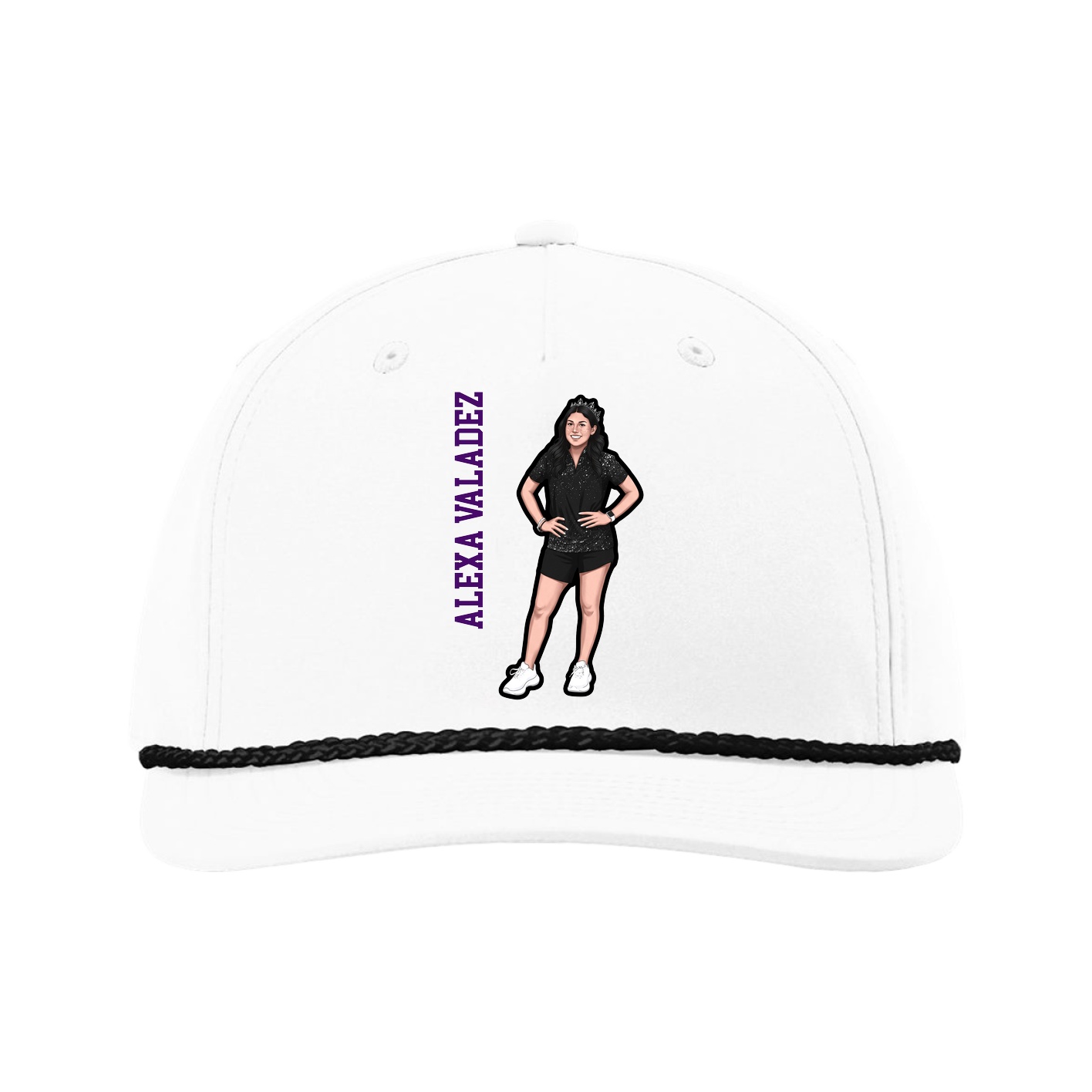 Five-Panel Classic Rope Cap — Name Vertical in White