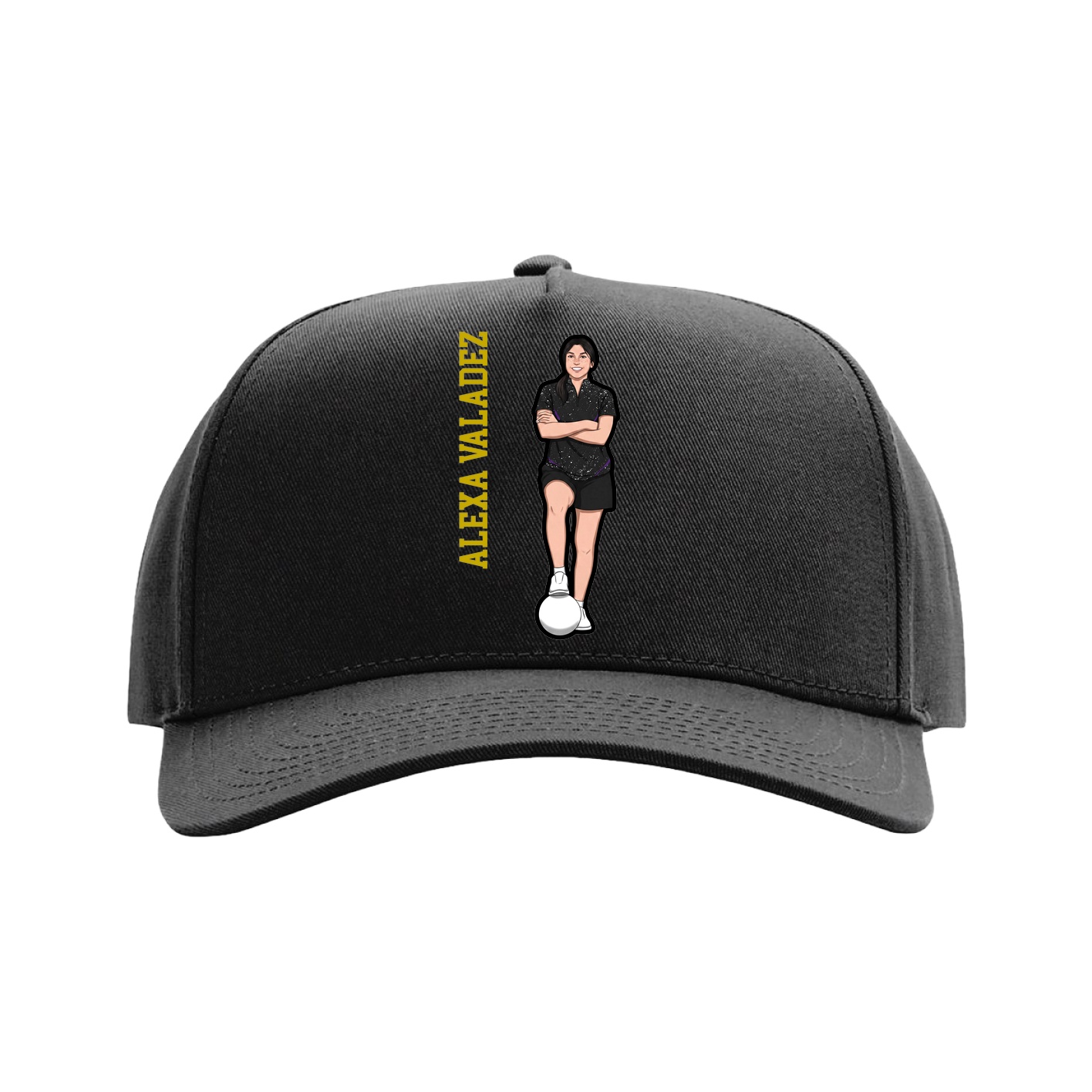 Full Fabric Five-Panel Champ Cap — Name Vertical in Black