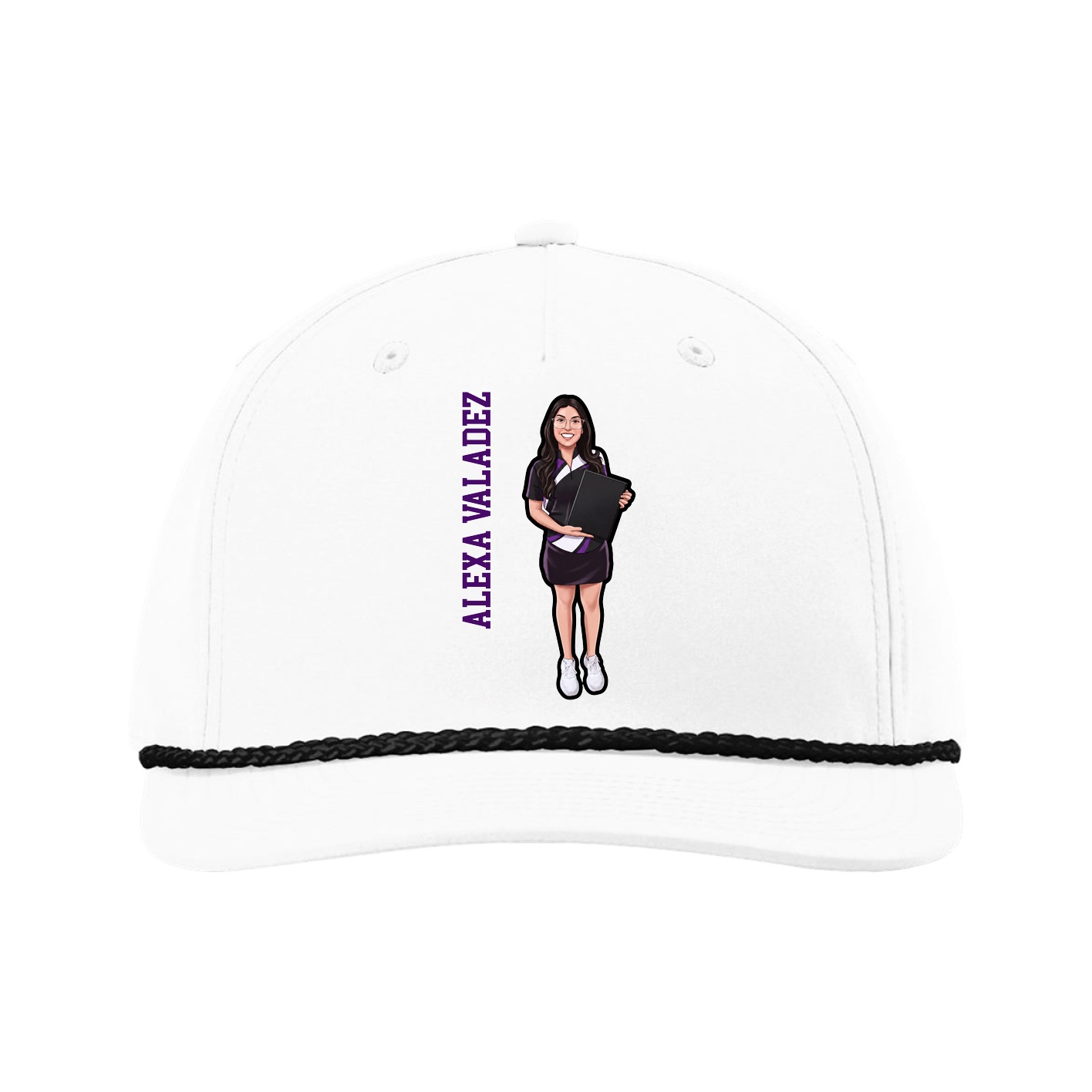 Five-Panel Classic Rope Cap — Name Vertical in White