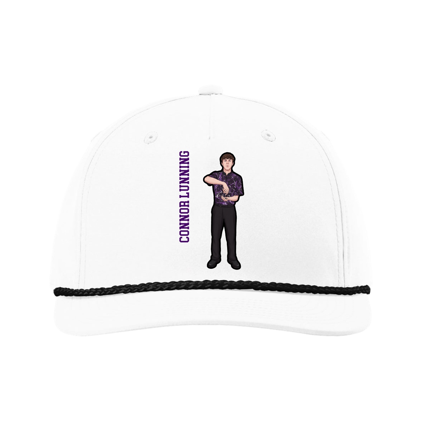 Five-Panel Classic Rope Cap — Name Vertical in White