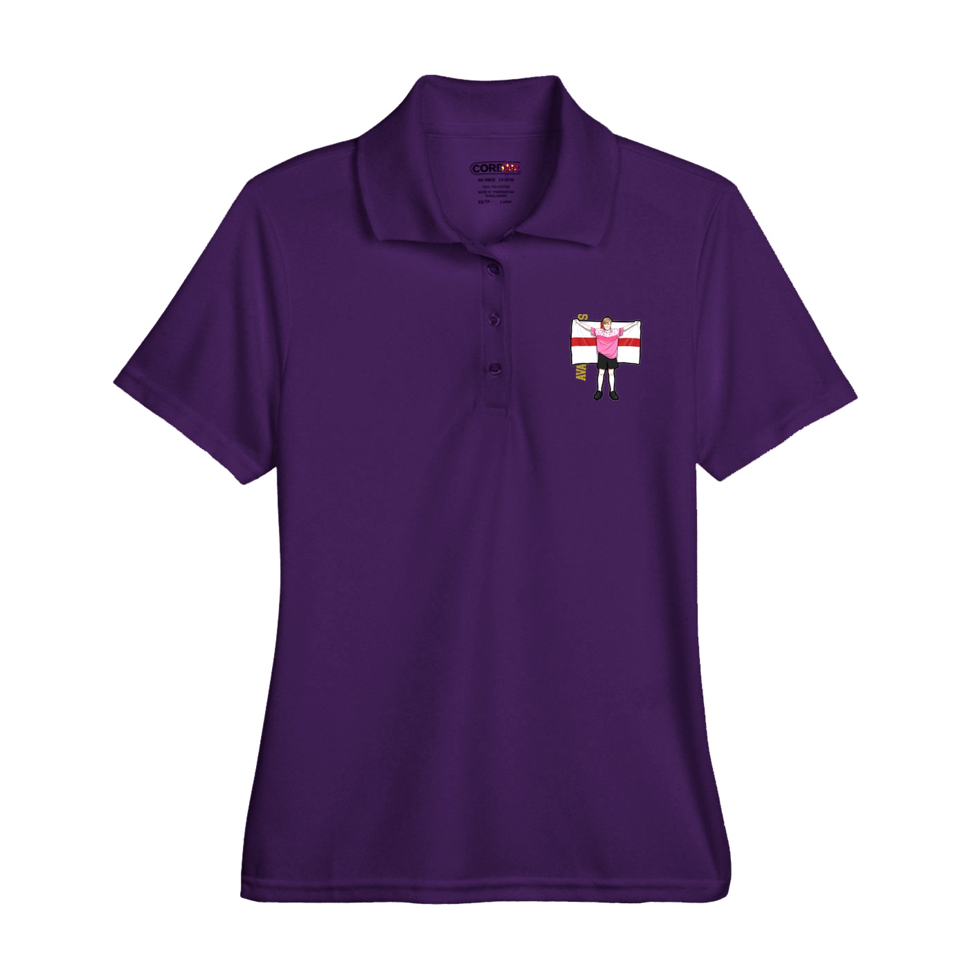 Womens Performance Polo — Name Vertical in Purple