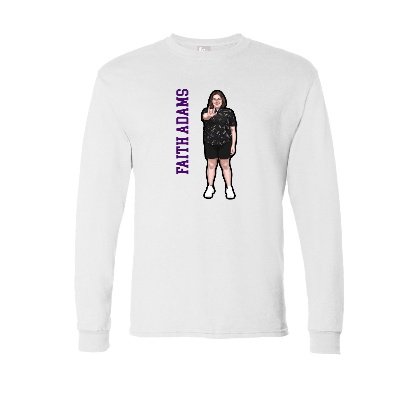 Long Sleeve Tee — Name Vertical in White