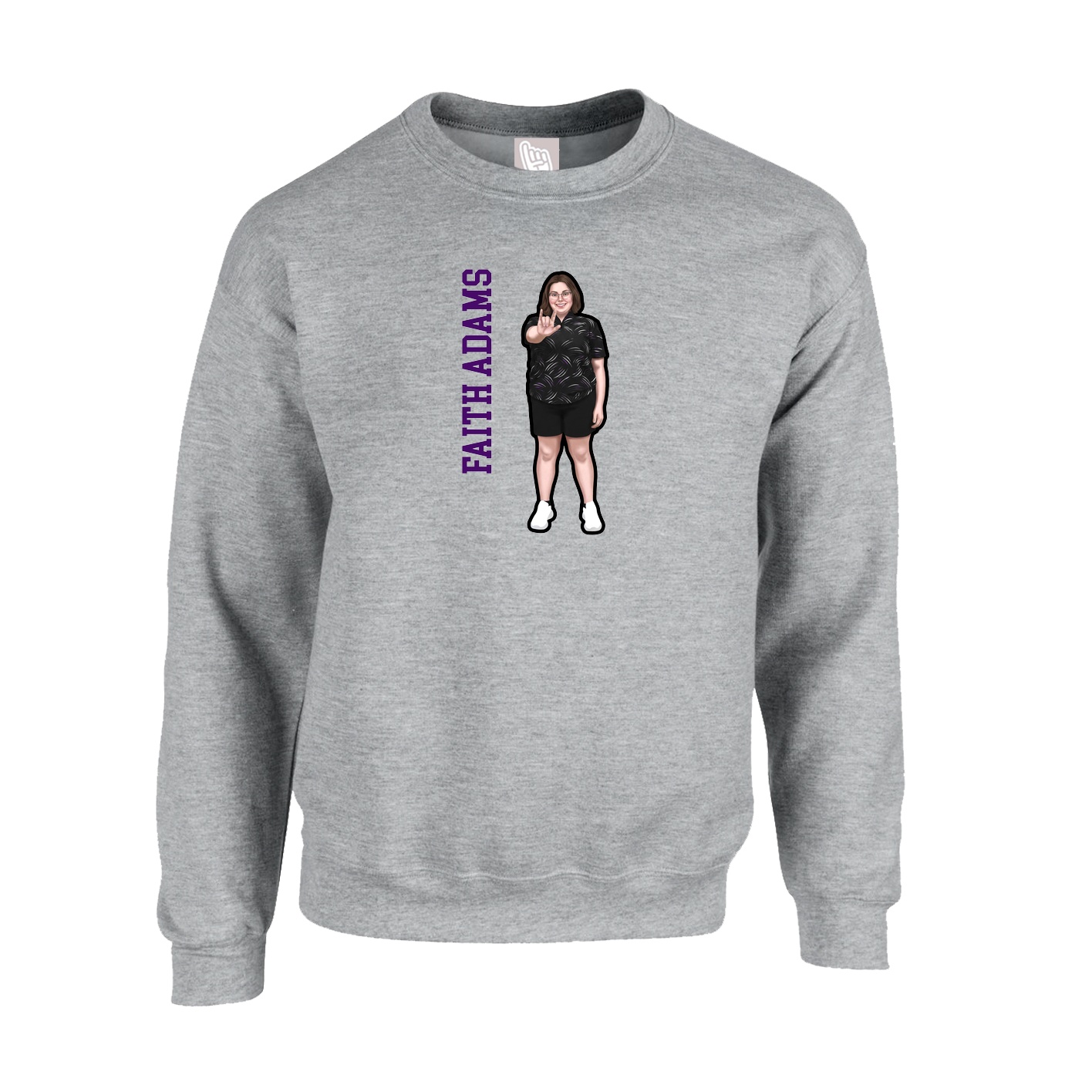 Fleece Crew — Name Vertical in Grey