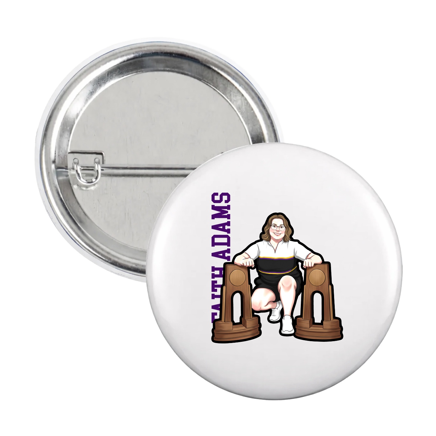 Game Day Button — Name Vertical in White