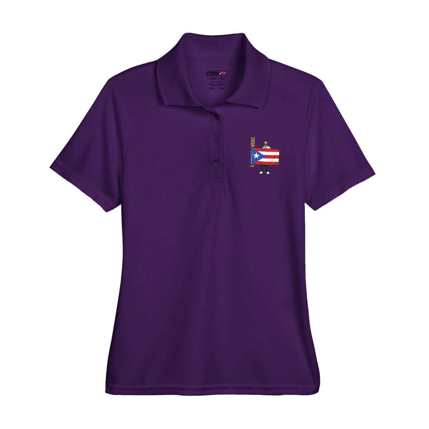 Womens Performance Polo — Name Vertical in Purple