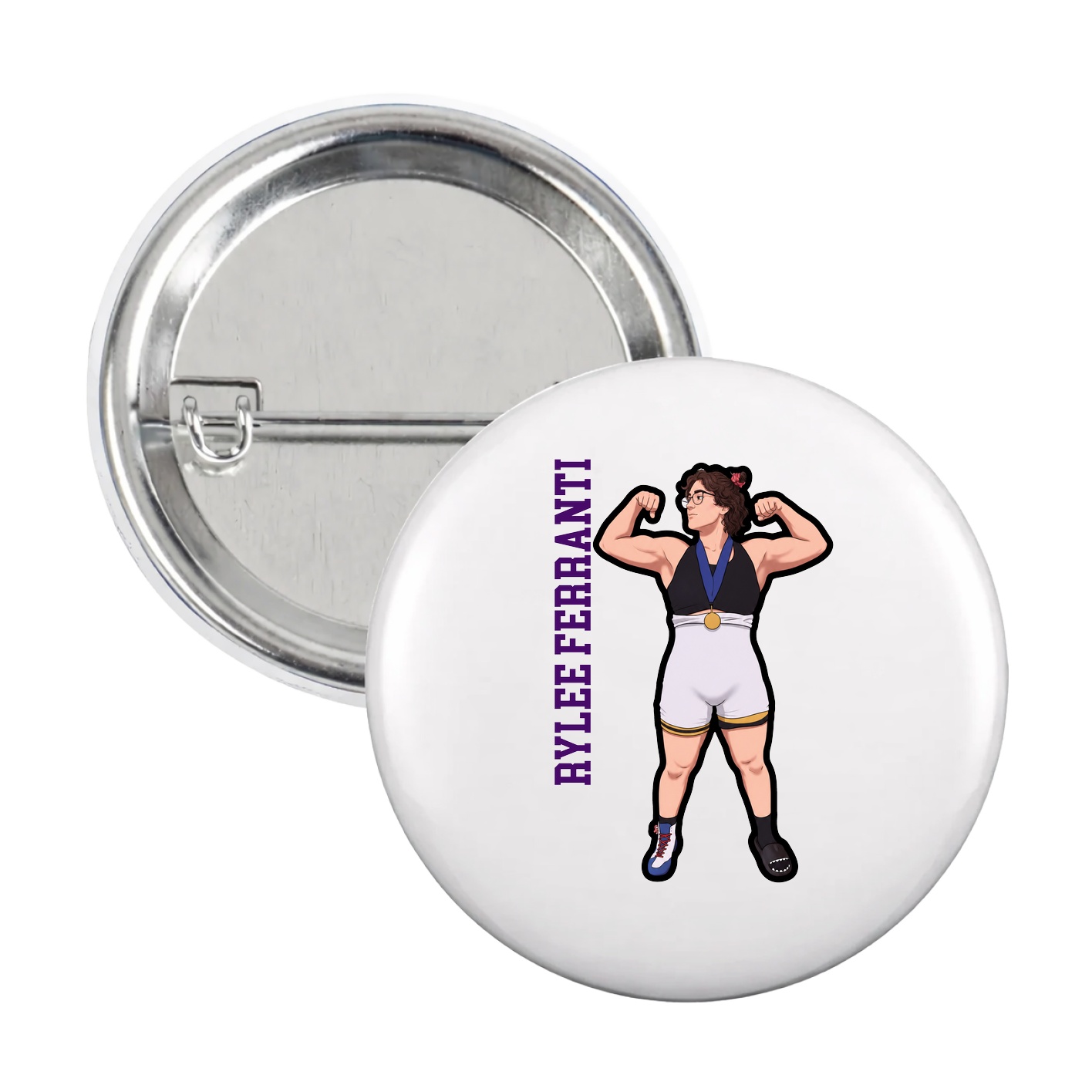 Game Day Button — Name Vertical in White