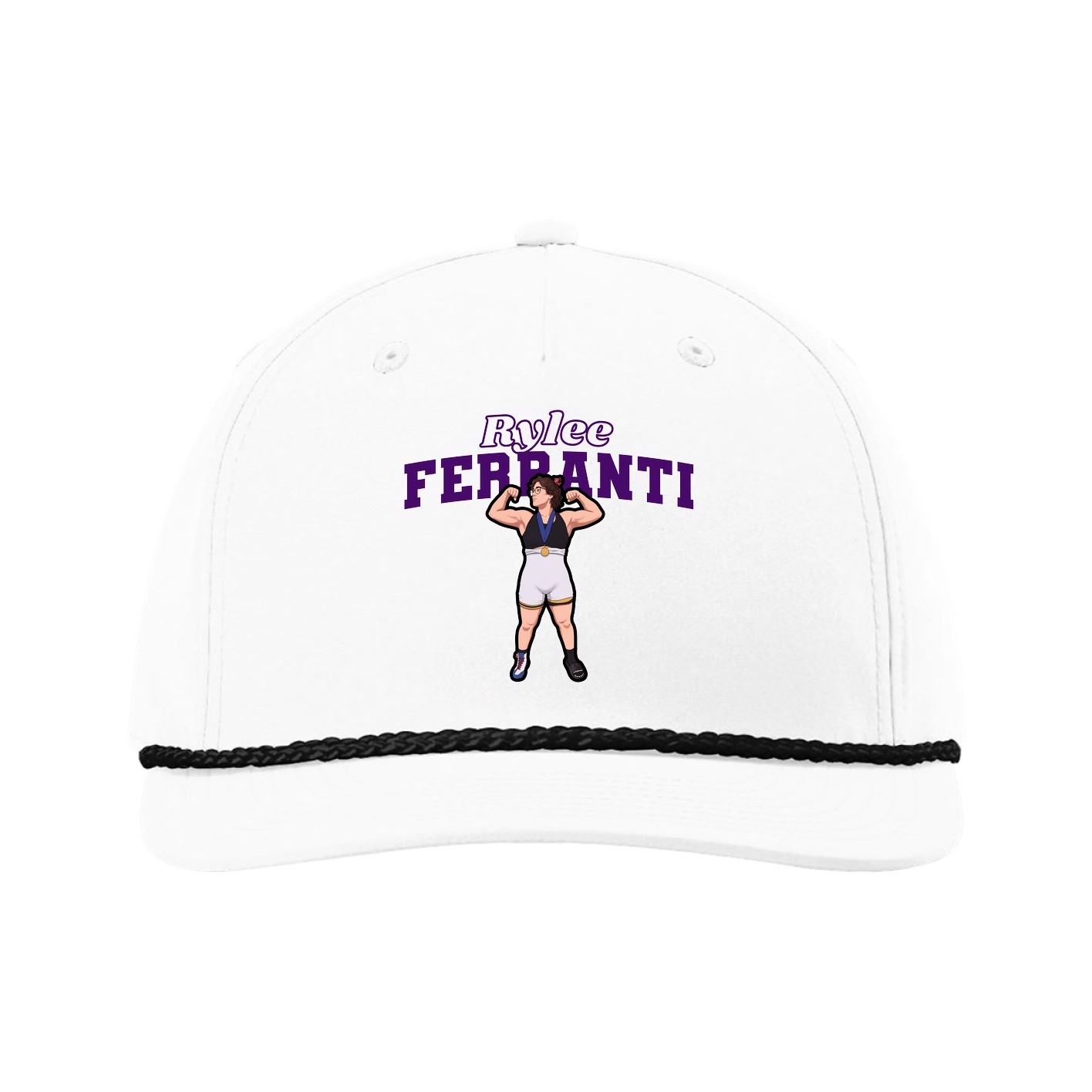 Five-Panel Classic Rope Cap — Name Arch in White