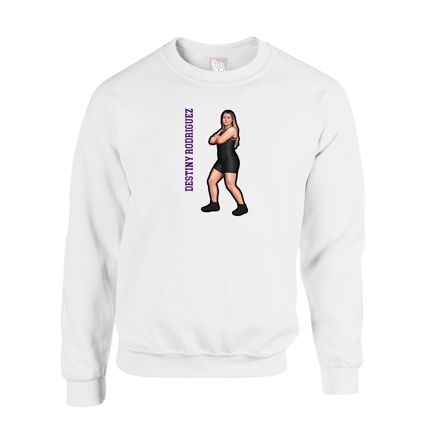 Fleece Crew — Name Vertical in White