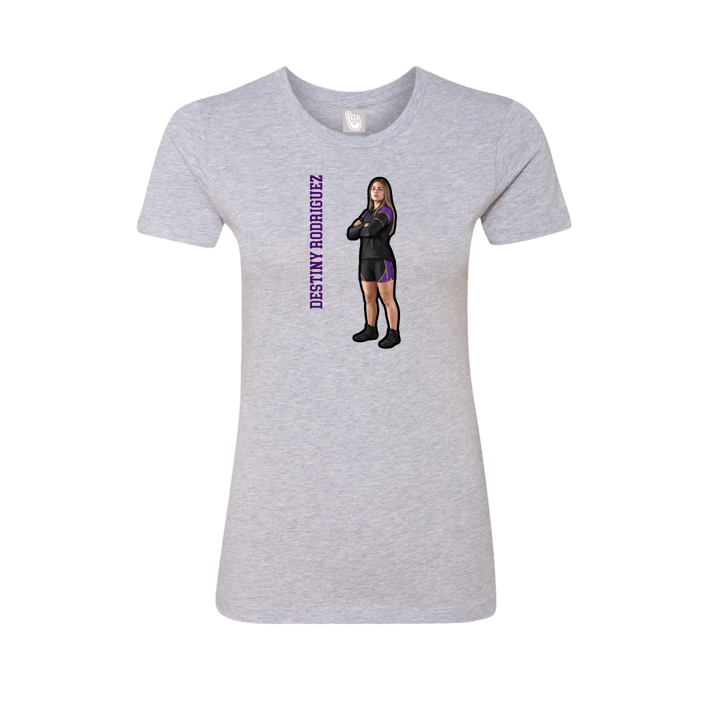 Fitted Women's Tee — Name Vertical in Grey
