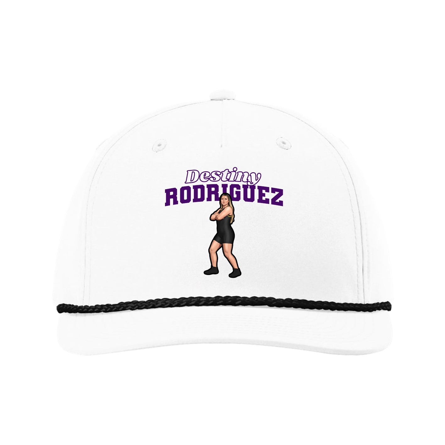 Five-Panel Classic Rope Cap — Name Arch in White