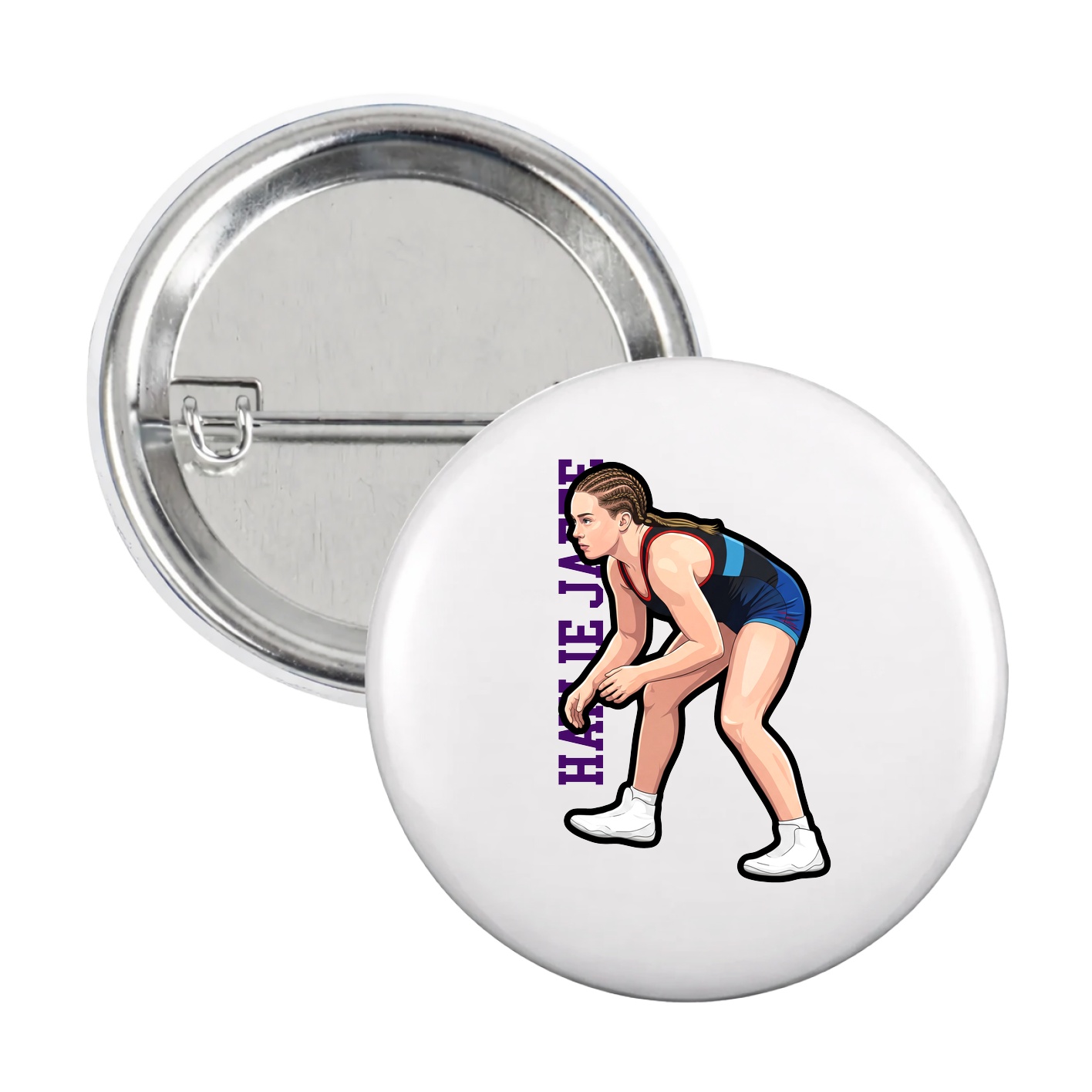Game Day Button — Name Vertical in White